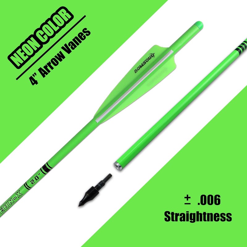 BOWSOUL Crossbow Bolts 20inch Fluorescence Color Carbon Crossbow Hunting Arrows with 4" Vanes and Replaced Arrowhead(12 Pack) - Image 2